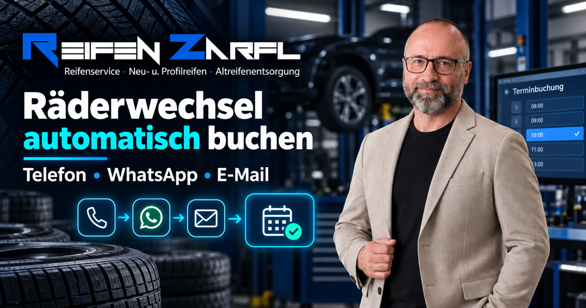 Reifen Zarfl automatisiert die Räderwechsel-Terminbuchung über Telefon, WhatsApp und E-Mail