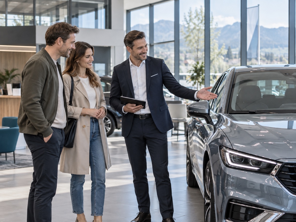 Persönliches Verkaufsgespräch in einem modernen Autohaus